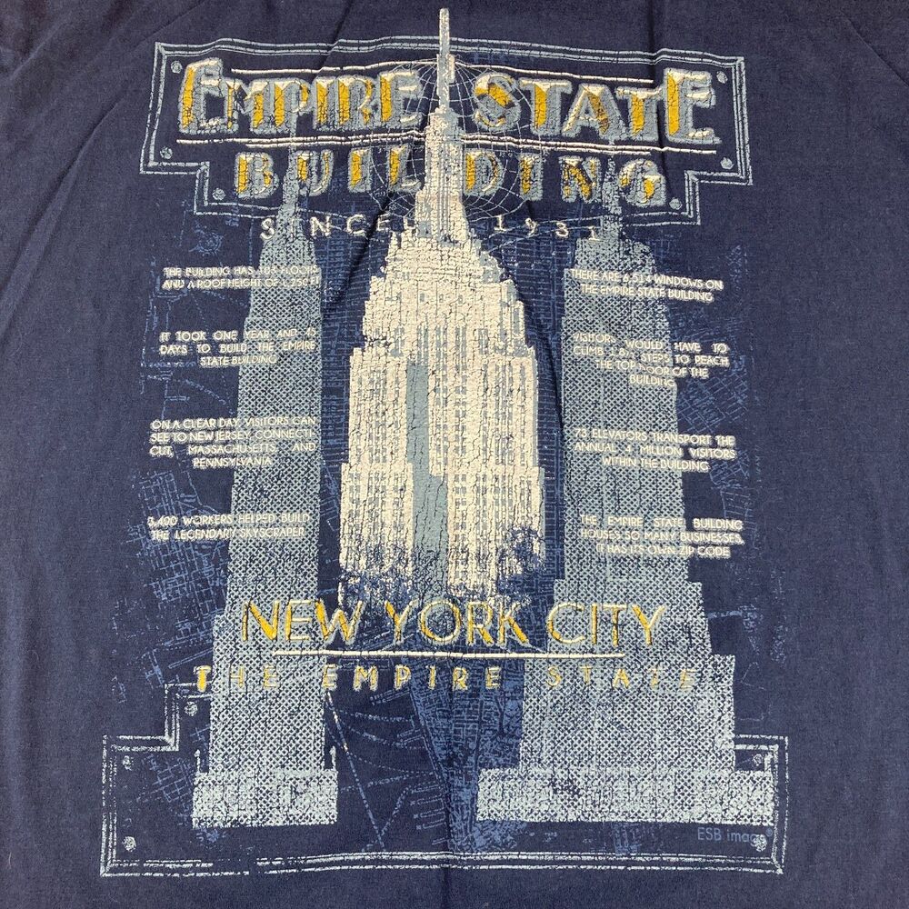 Empire State Building NYC T Shirt Mens 2XL Blue Double Sided Graphic Tourist